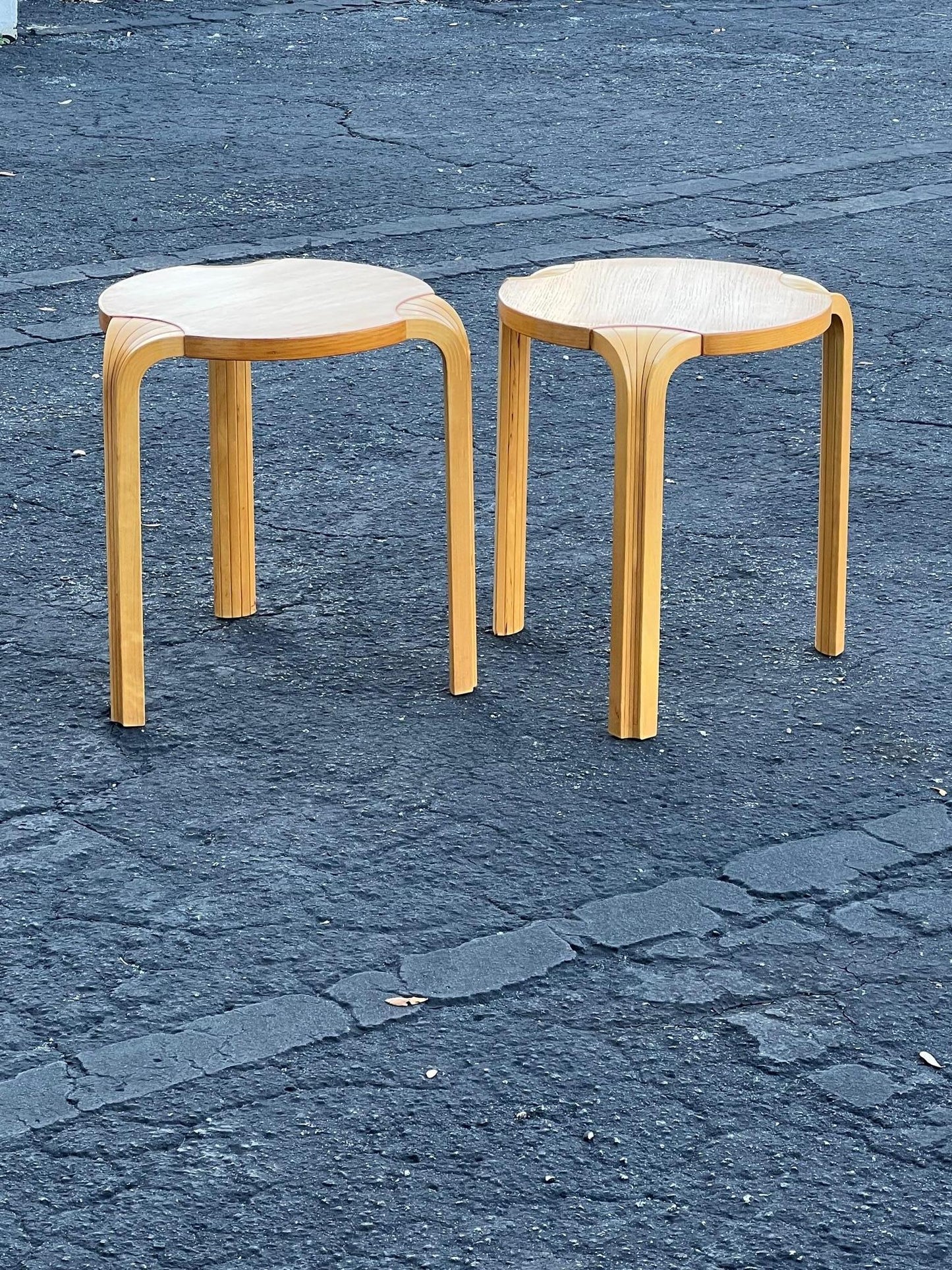 A Pair Of Vintage Alvar Aalto Fan Leg Stools ca' 1970'sq