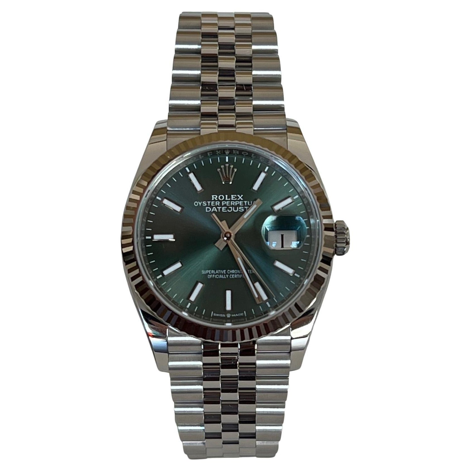 Frisman Vintage 2022 New Rolex Datejust Steel Mint Green Dial Jubilee Bracelet Ref 126234 36mm