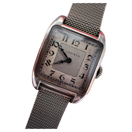 Frisman Vintage L.Leroy & Cie Platinum Tank Watch With Bracelet ca' 1920's