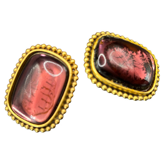 Frisman Vintage Vintage Yves Saint Laurent Clip-On Earrings  Gold Tone Amethyst Glass  Signed