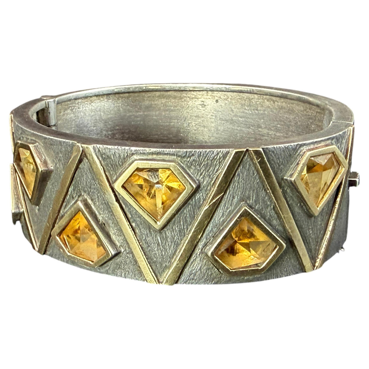 Frisman Vintage Unusual Cuff Bracelet By Josep Civit Spain ca' 1970's Sterling And Gold