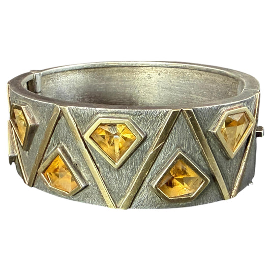 Frisman Vintage Unusual Cuff Bracelet By Josep Civit Spain ca' 1970's Sterling And Gold