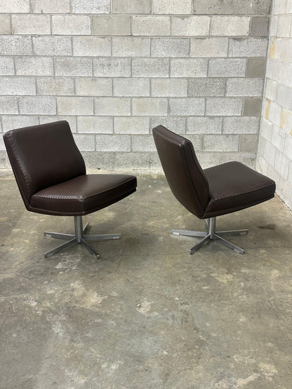 Frisman Vintage 1970s De Sede Leather and Metal Swivel Chairs- A Pair