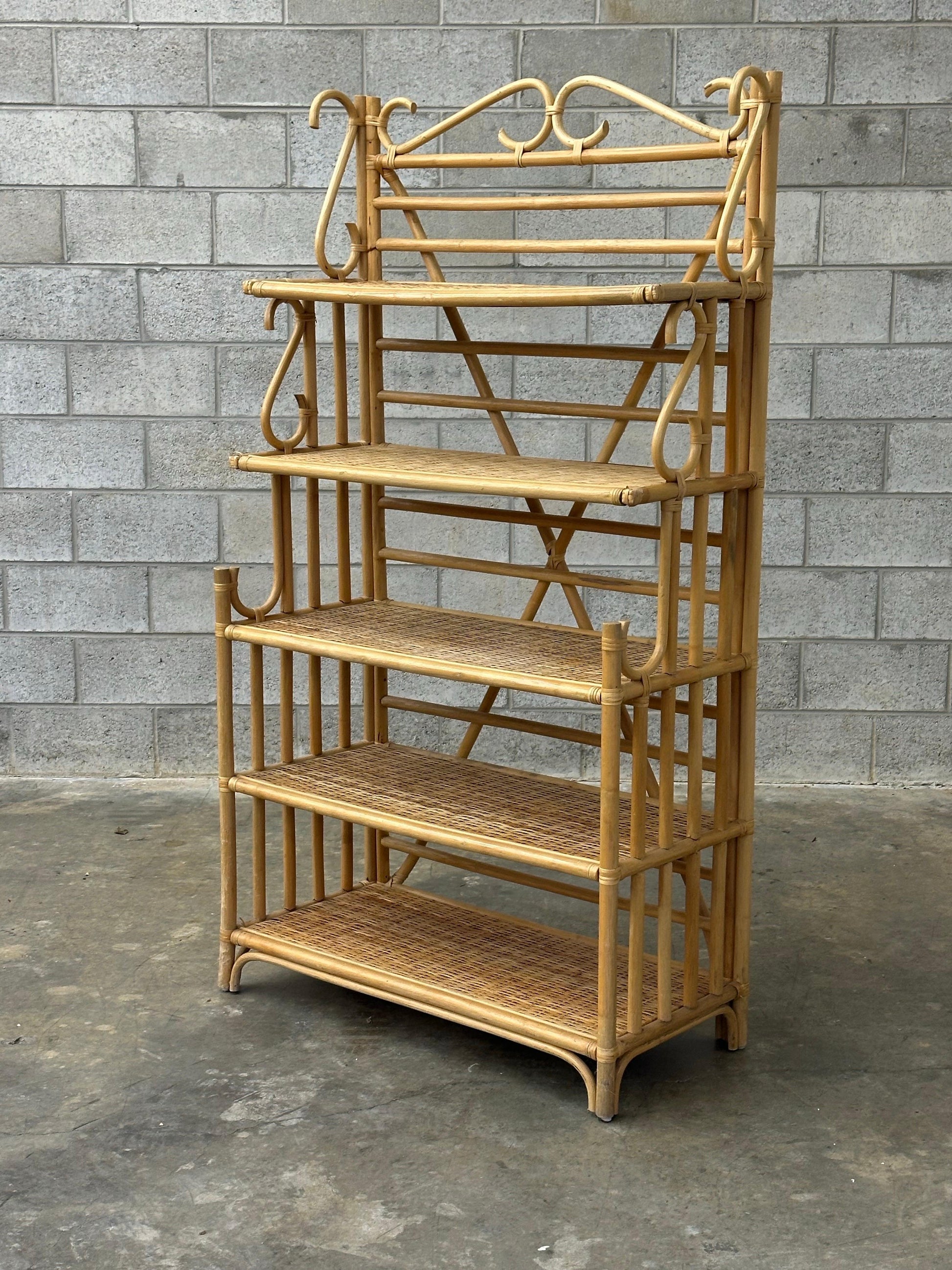 Frisman Vintage 1970s Bamboo, Rattan, and Cane Étagère/ Freestanding Shelf