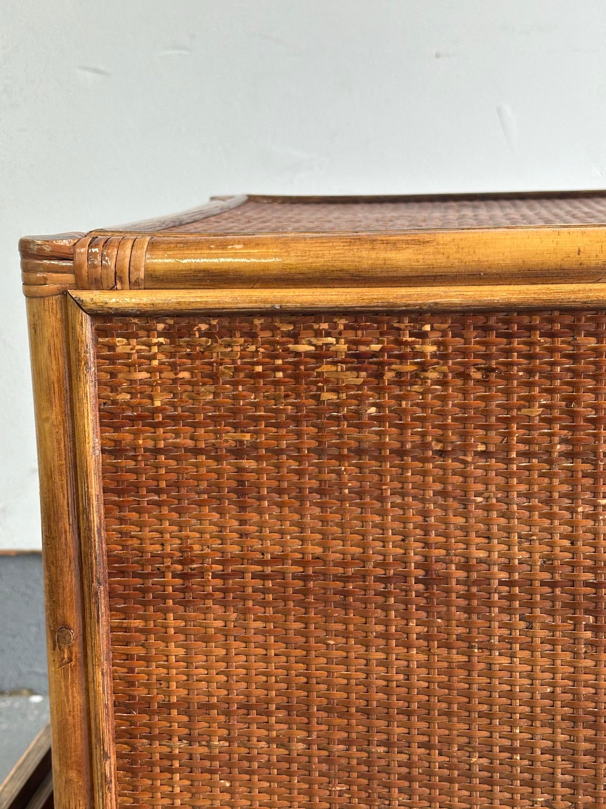 Frisman Vintage Bamboo and Cane British Colonial Style Small Chest