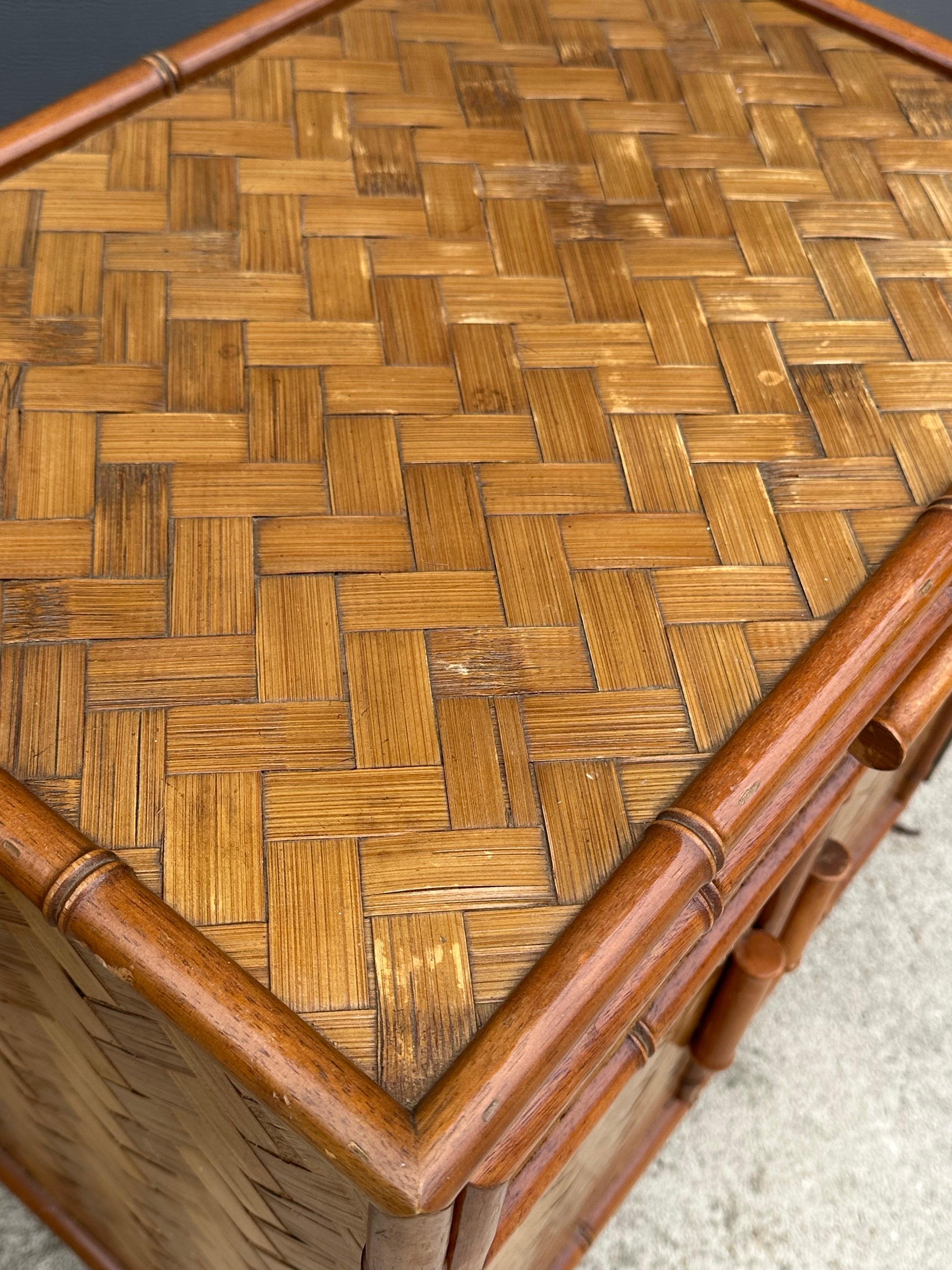 Frisman Vintage Faux Bamboo and Herringbone Cane Nightstands