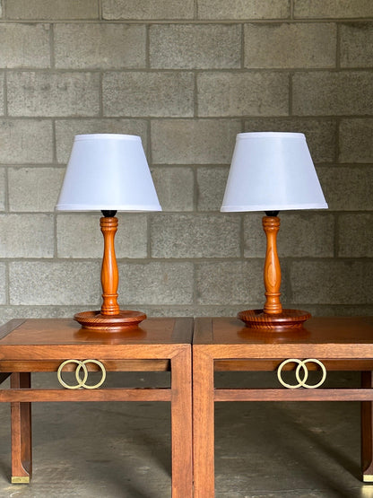Frisman Vintage Swedish Turned Pine Table Lamps- A Pair