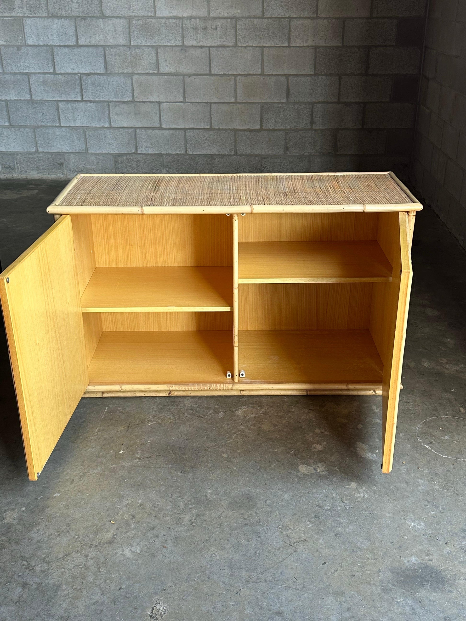 Frisman Vintage Two Door Sideboard Cabinet in Bamboo and Cane by Del Vera, Italy