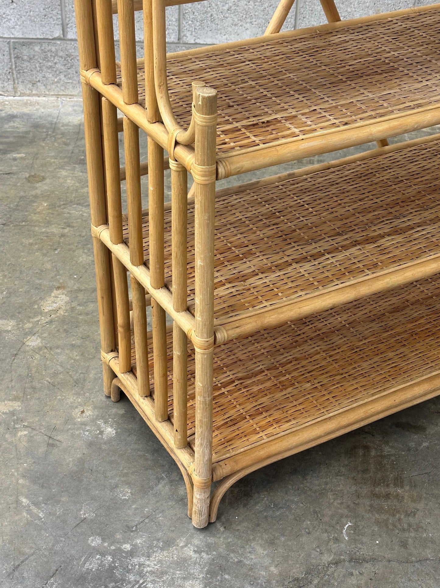 Frisman Vintage 1970s Bamboo, Rattan, and Cane Étagère/ Freestanding Shelf