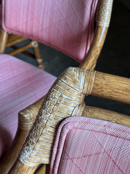 Frisman Vintage 1980s McGuire All Arm Organic Modern Rattan and Leather Dining Chairs- Set of 6