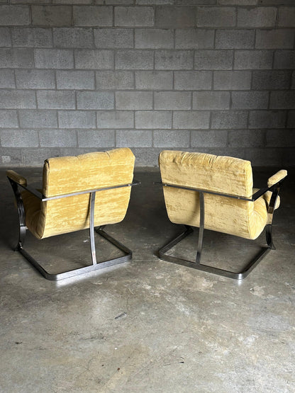 1970s American Designer Chrome Cantilevered Chairs After Milo Baughman