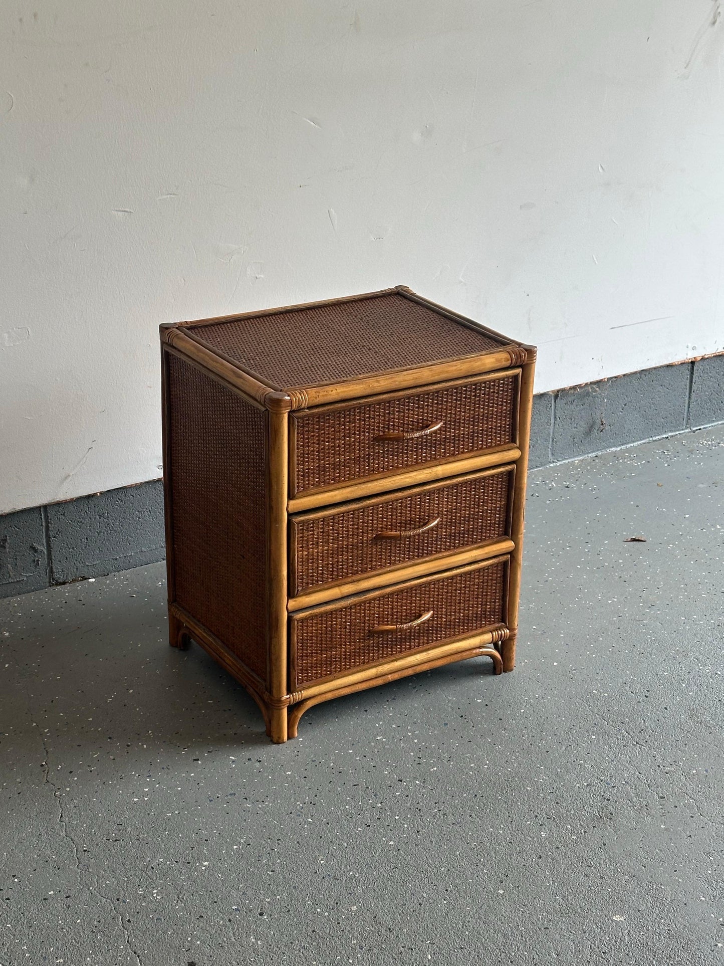 Frisman Vintage Bamboo and Cane British Colonial Style Small Chest