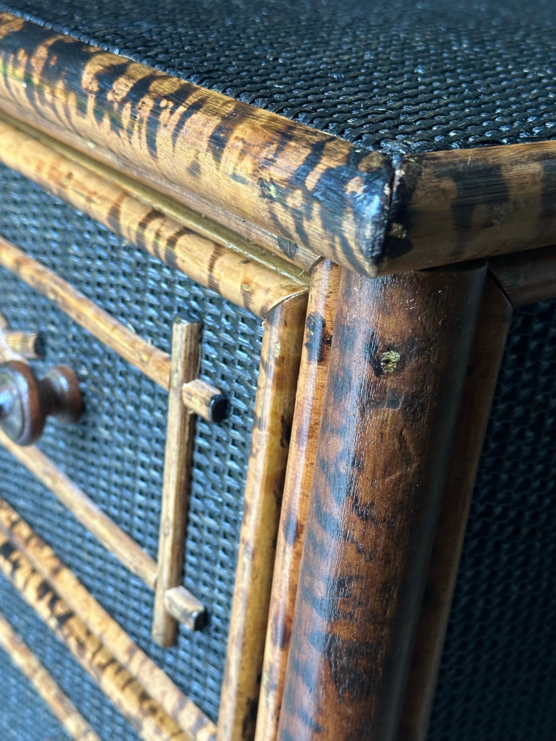 Frisman Vintage Vintage British Colonial Style Burnt Bamboo and Cane Dresser