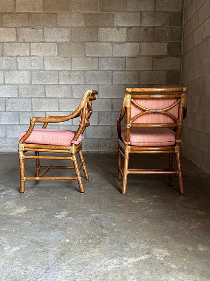 Frisman Vintage 1980s McGuire All Arm Organic Modern Rattan and Leather Dining Chairs- Set of 6