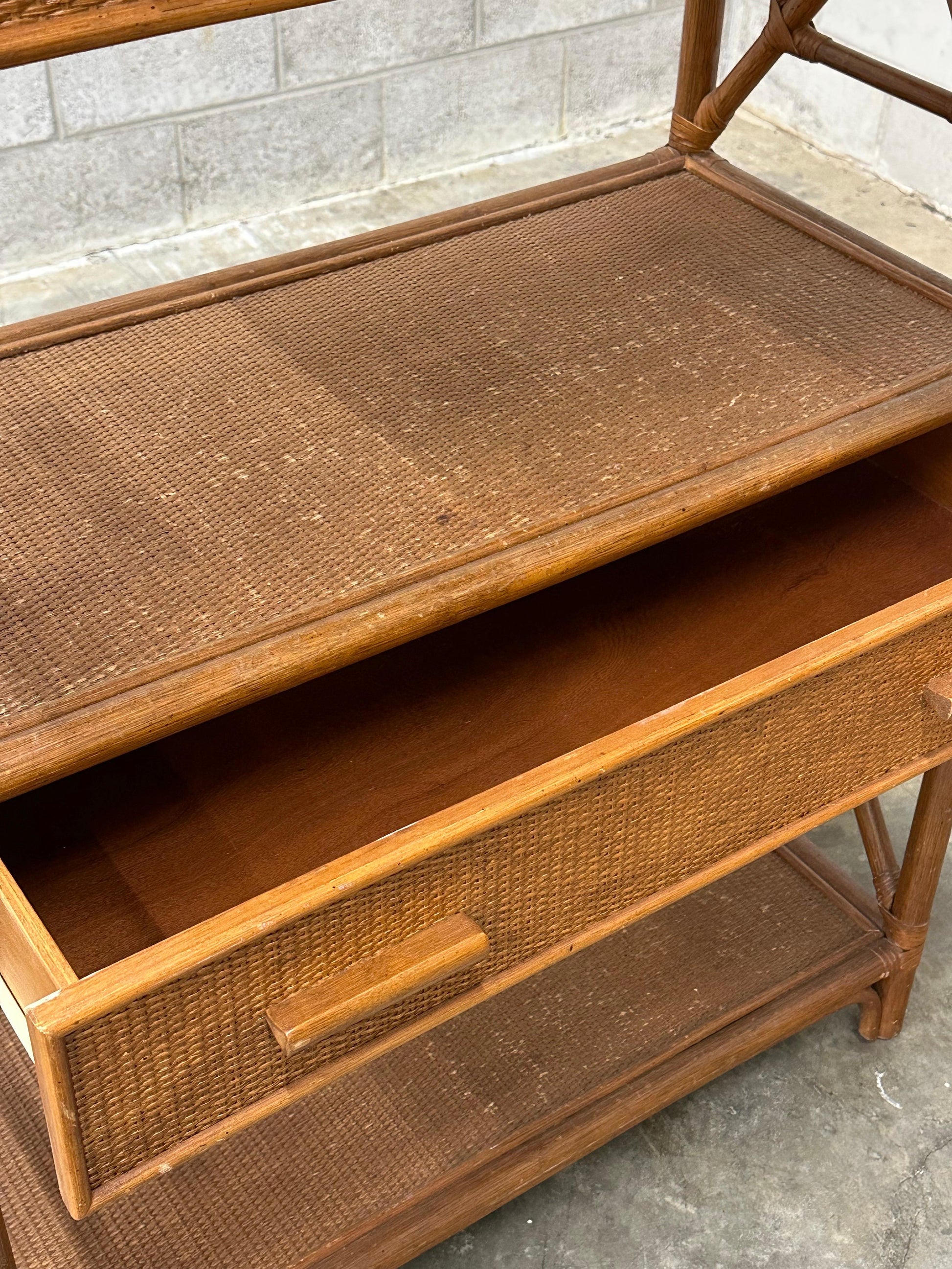 Frisman Vintage British Colonial Style Bamboo, Cane, and Rattan Freestanding Shelf/ Etagere