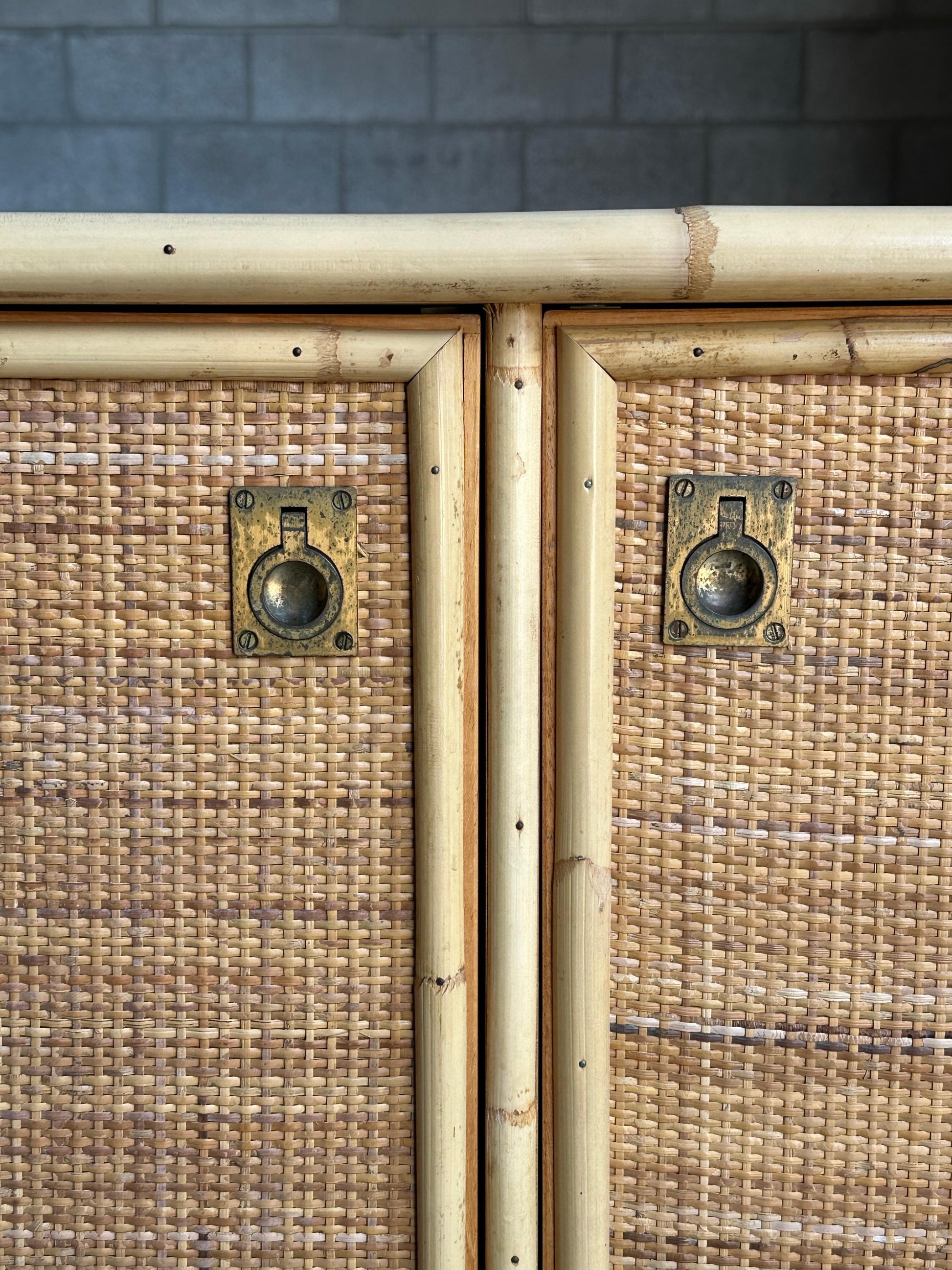 Frisman Vintage Two Door Sideboard Cabinet in Bamboo and Cane by Del Vera, Italy
