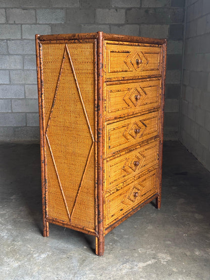 Frisman Vintage Vintage British Colonial Style Bamboo and Rattan Tall Chest