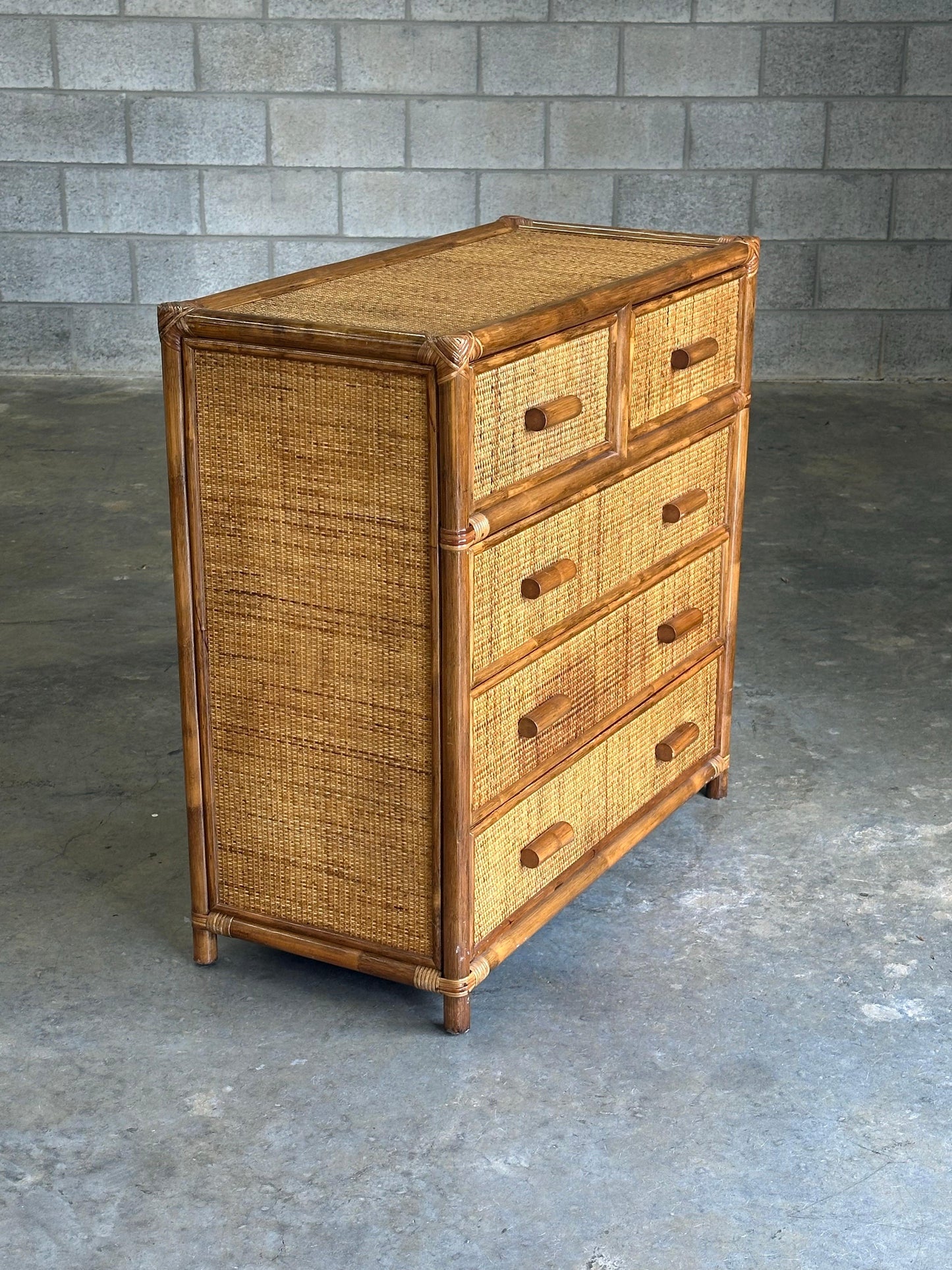 Frisman Vintage Faux Bamboo and Cane Dresser, British Colonial Style