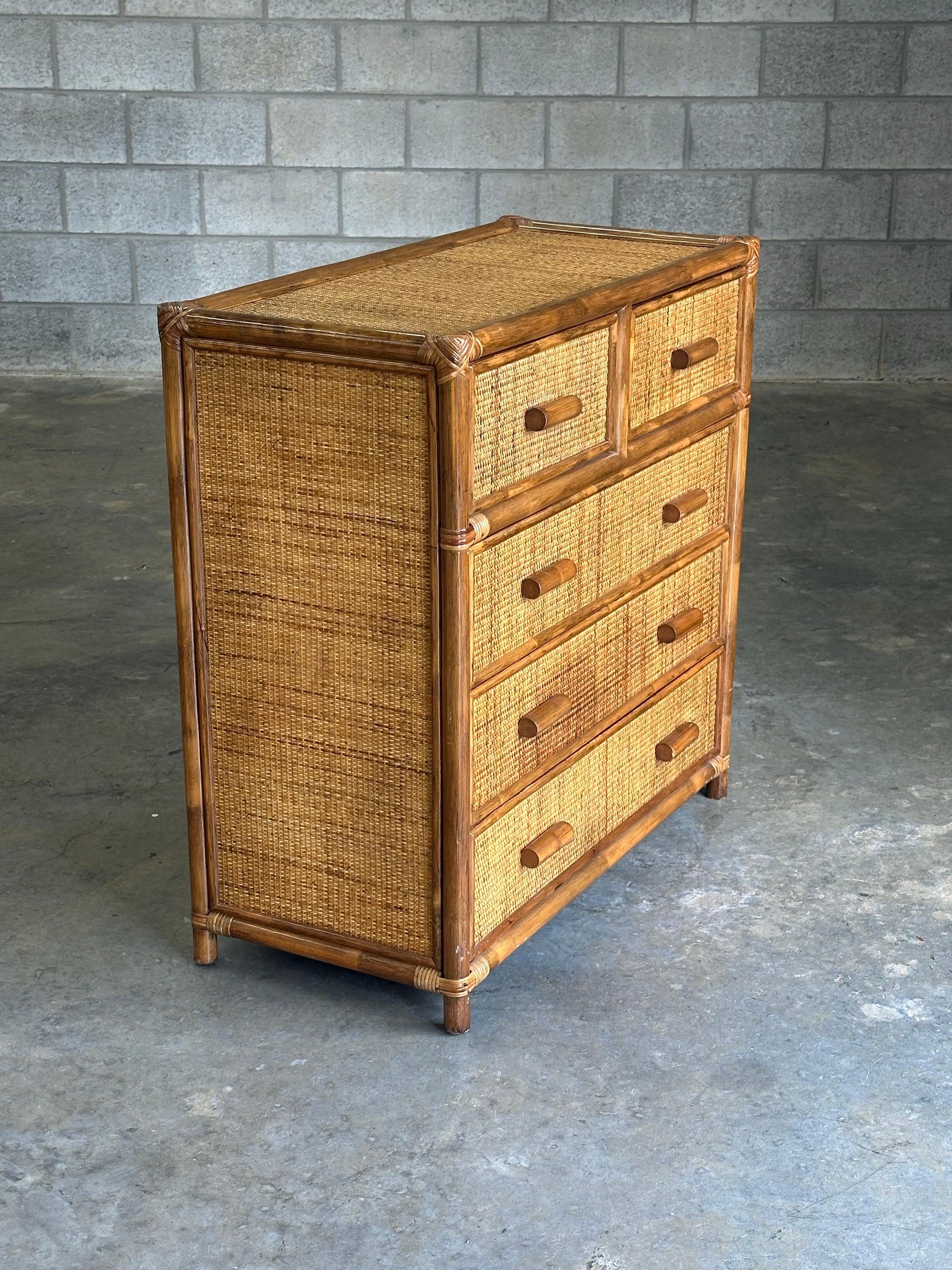 Frisman Vintage Faux Bamboo and Cane Dresser, British Colonial Style