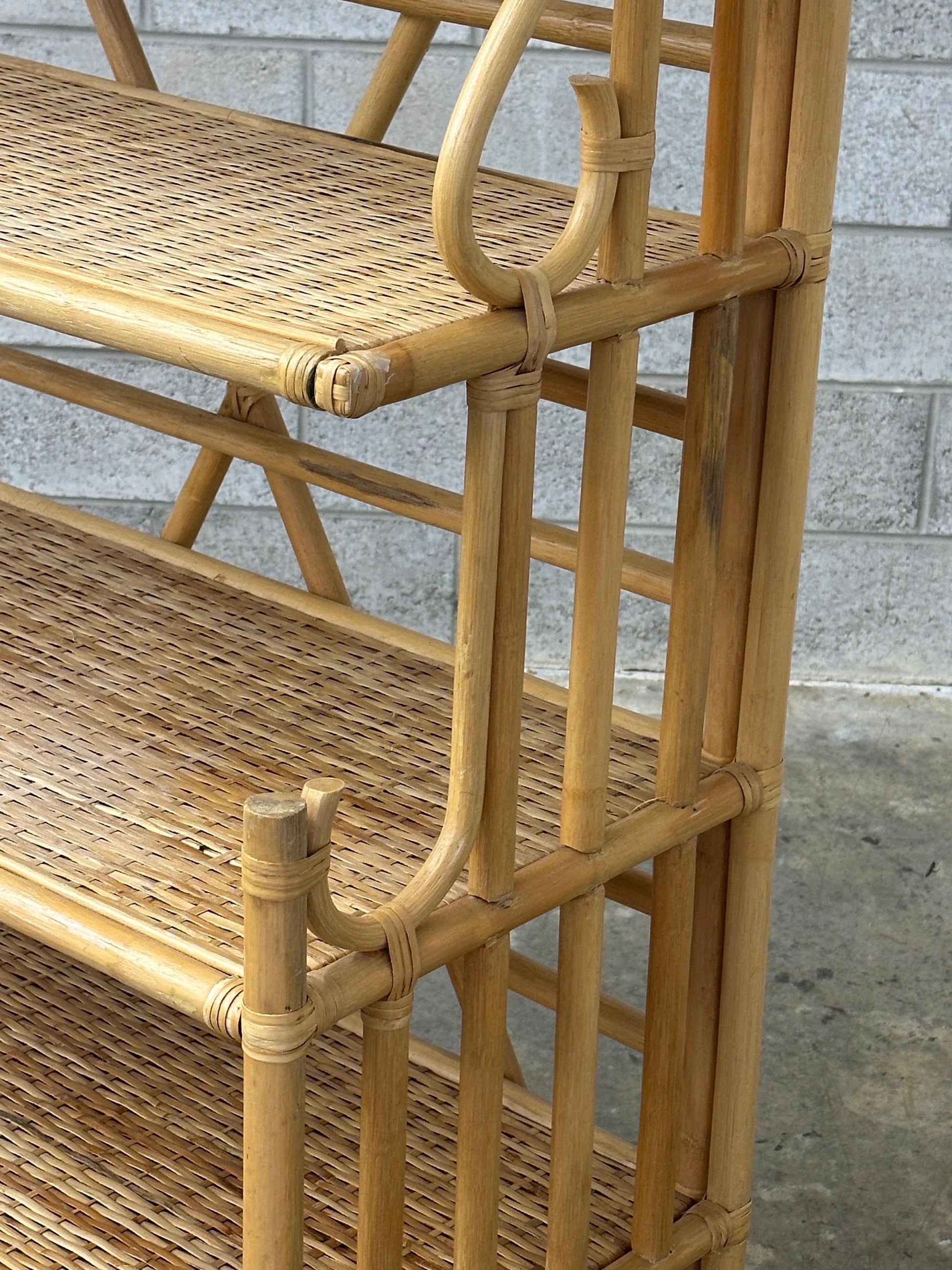 Frisman Vintage 1970s Bamboo, Rattan, and Cane Étagère/ Freestanding Shelf