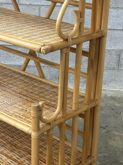 Frisman Vintage 1970s Bamboo, Rattan, and Cane Étagère/ Freestanding Shelf
