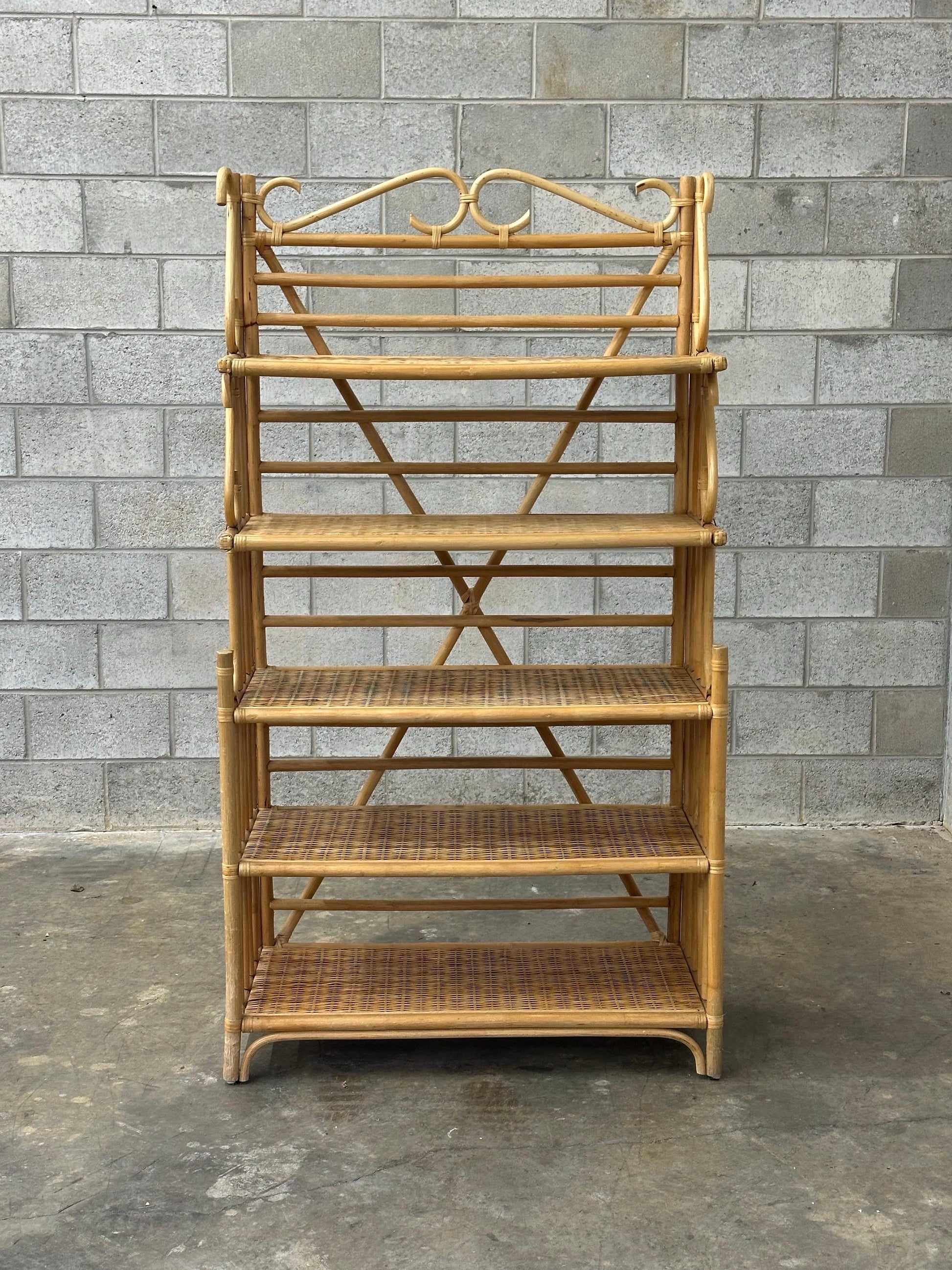 Frisman Vintage 1970s Bamboo, Rattan, and Cane Étagère/ Freestanding Shelf