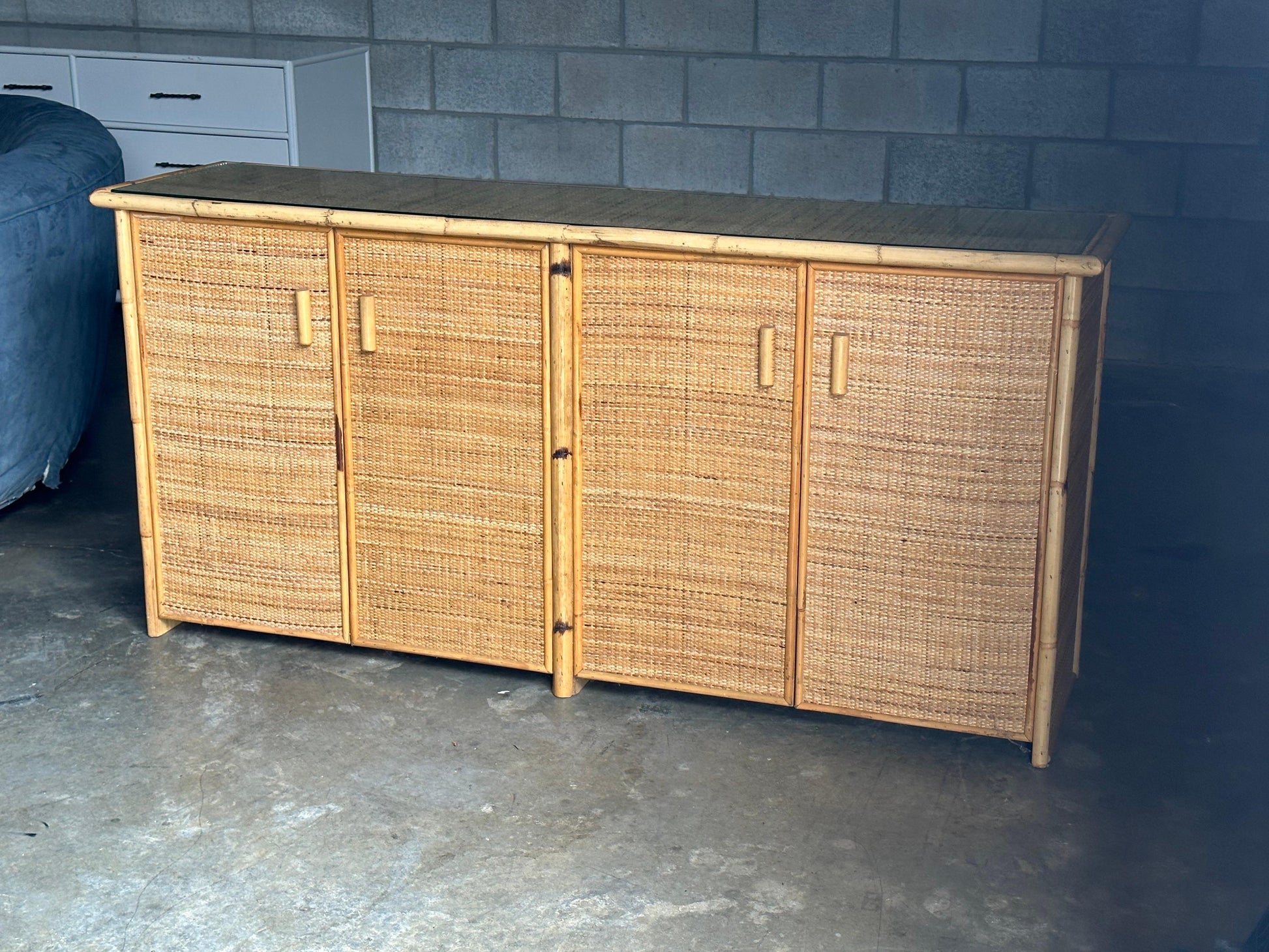 Frisman Vintage Vintage British Colonial Style Bamboo and Cane Sideboard