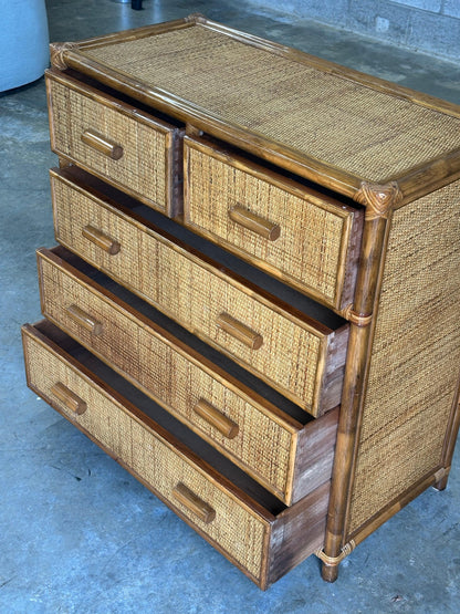 Frisman Vintage Faux Bamboo and Cane Dresser, British Colonial Style