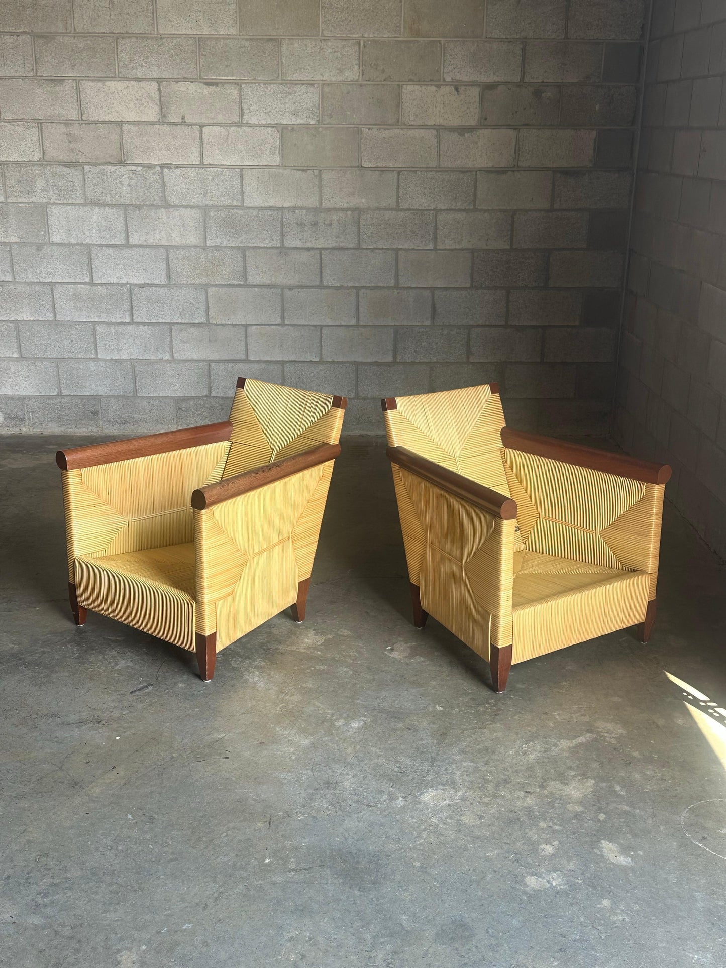 Frisman Vintage 1990s John Hutton for Donghia Merbau Lounge Chairs