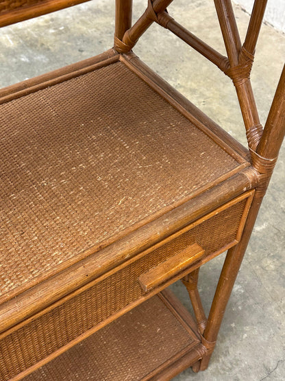 Frisman Vintage British Colonial Style Bamboo, Cane, and Rattan Freestanding Shelf/ Etagere