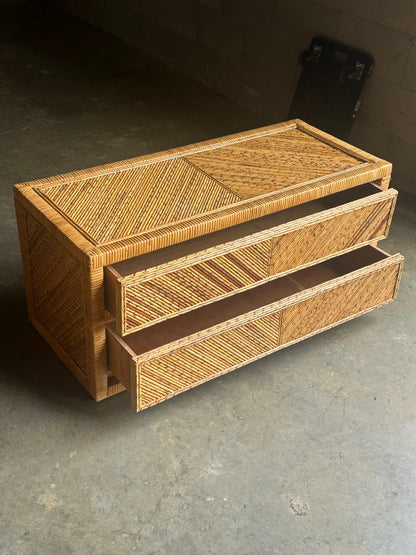 Frisman Vintage Pencil Reed Split Bamboo and Wrapped Cane Low Chest