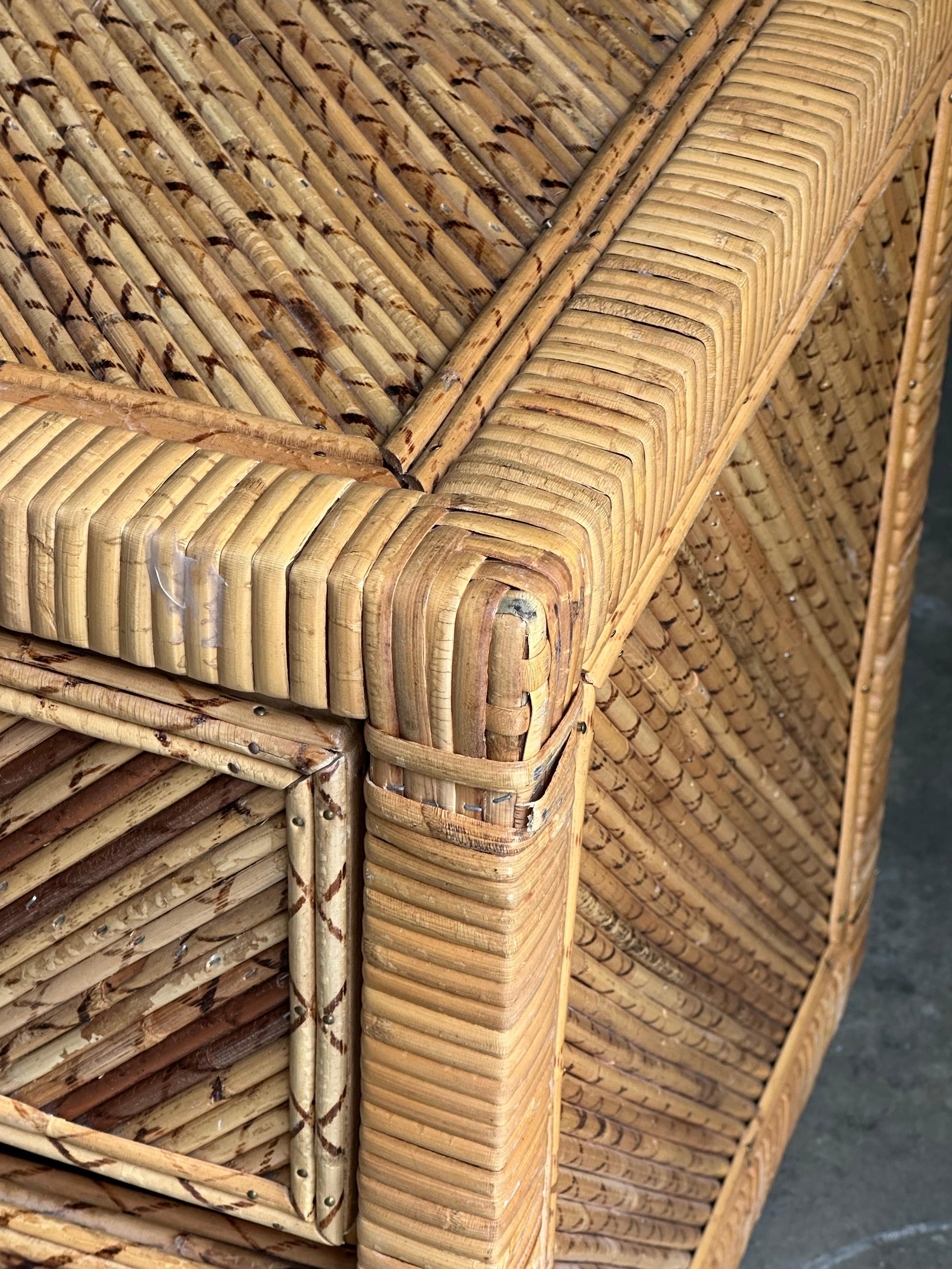 Frisman Vintage Pencil Reed Split Bamboo and Wrapped Cane Low Chest