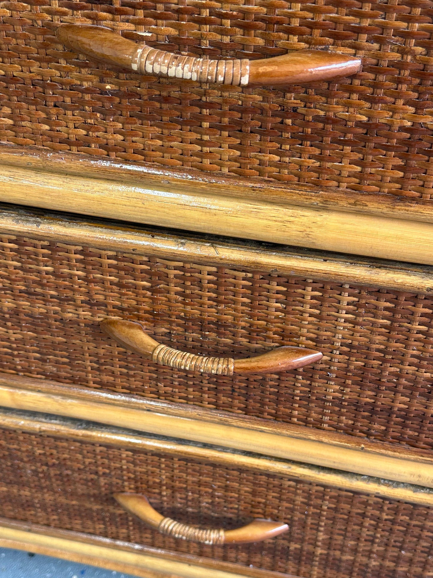 Frisman Vintage Bamboo and Cane British Colonial Style Small Chest