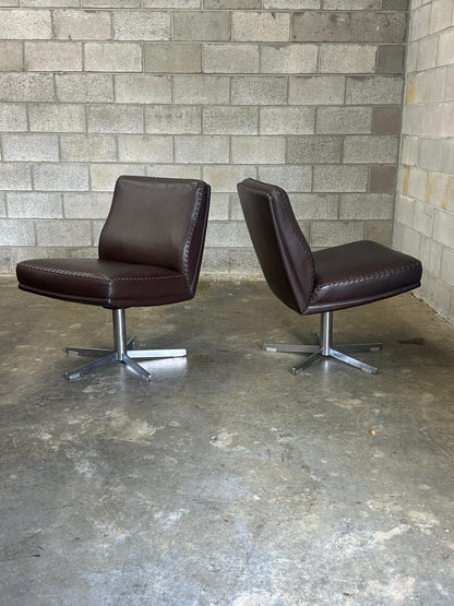 Frisman Vintage 1970s De Sede Leather and Metal Swivel Chairs- A Pair