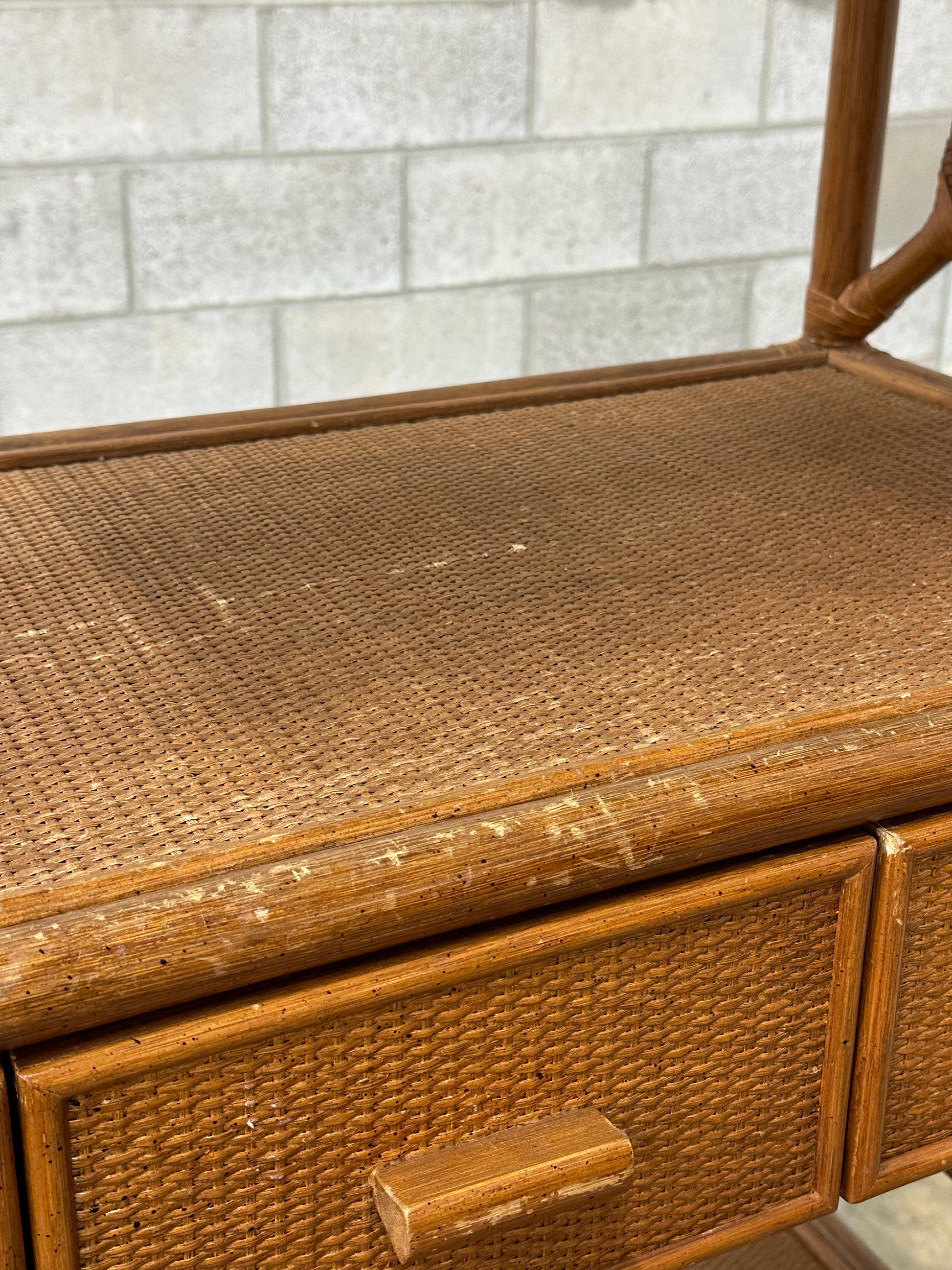 Frisman Vintage British Colonial Style Bamboo, Cane, and Rattan Freestanding Shelf/ Etagere