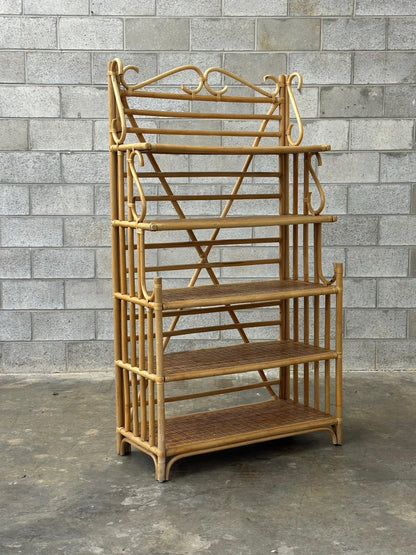 Frisman Vintage 1970s Bamboo, Rattan, and Cane Étagère/ Freestanding Shelf