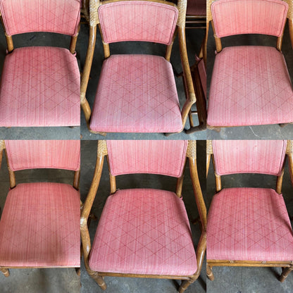 Frisman Vintage 1980s McGuire All Arm Organic Modern Rattan and Leather Dining Chairs- Set of 6