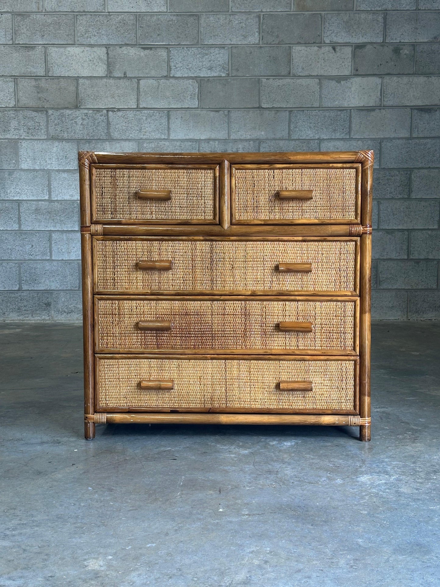 Frisman Vintage Faux Bamboo and Cane Dresser, British Colonial Style