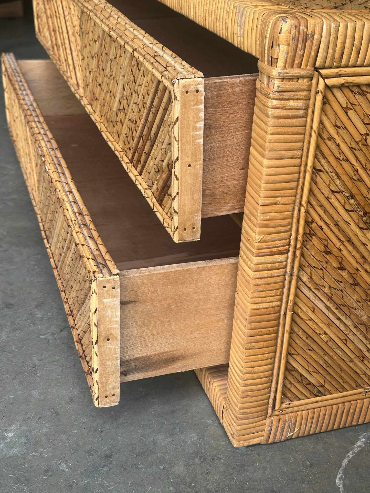 Frisman Vintage Pencil Reed Split Bamboo and Wrapped Cane Low Chest