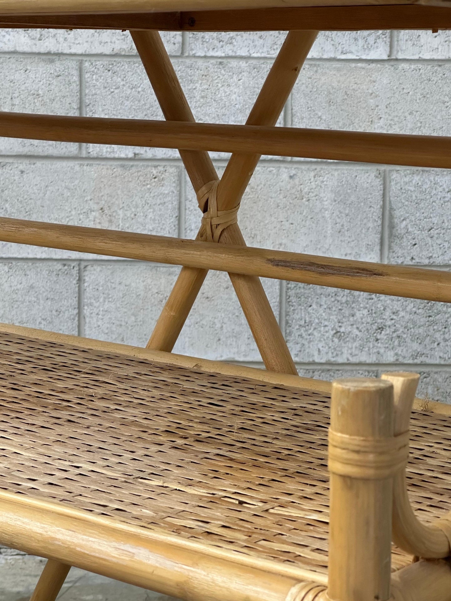 Frisman Vintage 1970s Bamboo, Rattan, and Cane Étagère/ Freestanding Shelf