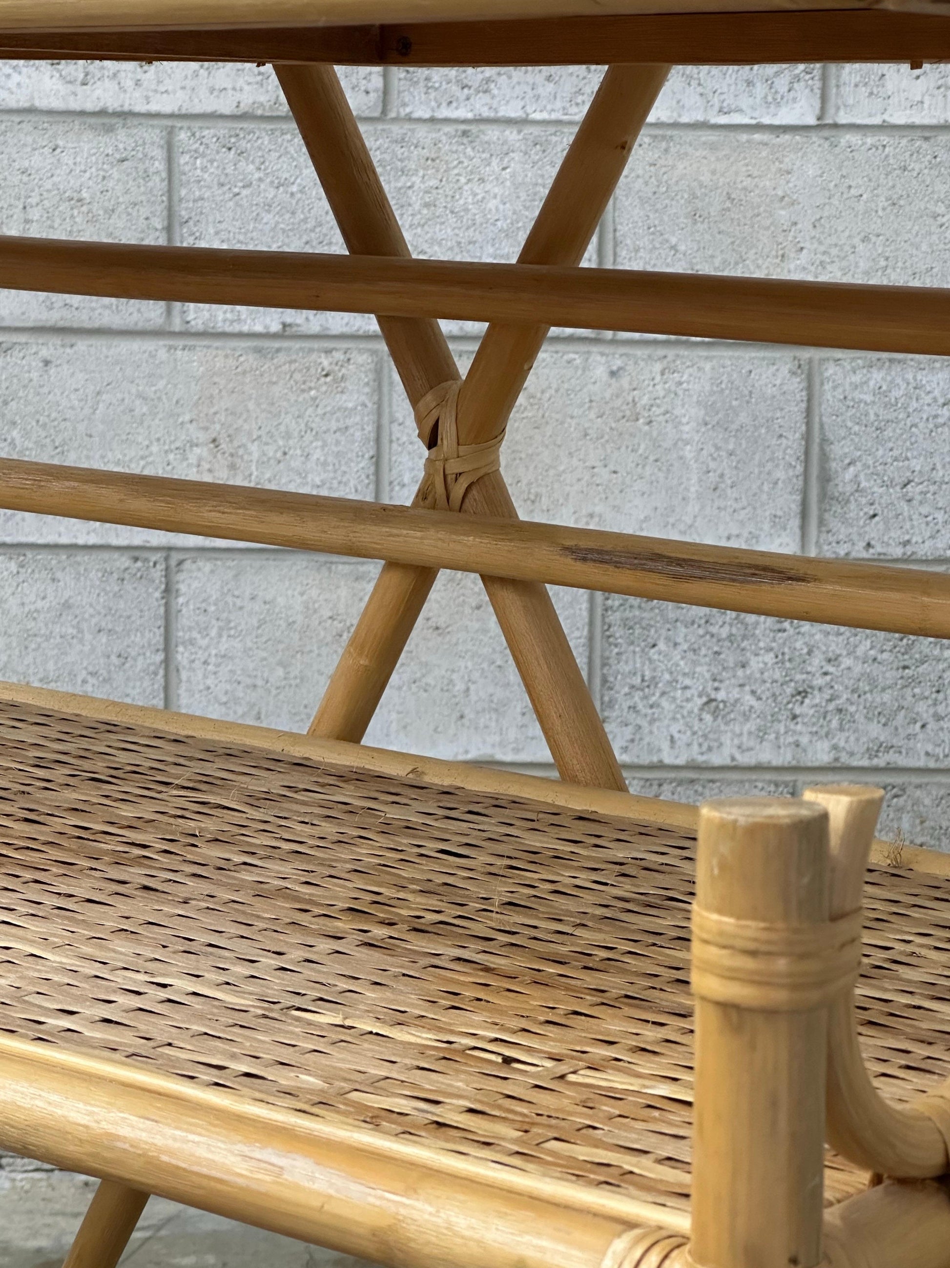 Frisman Vintage 1970s Bamboo, Rattan, and Cane Étagère/ Freestanding Shelf