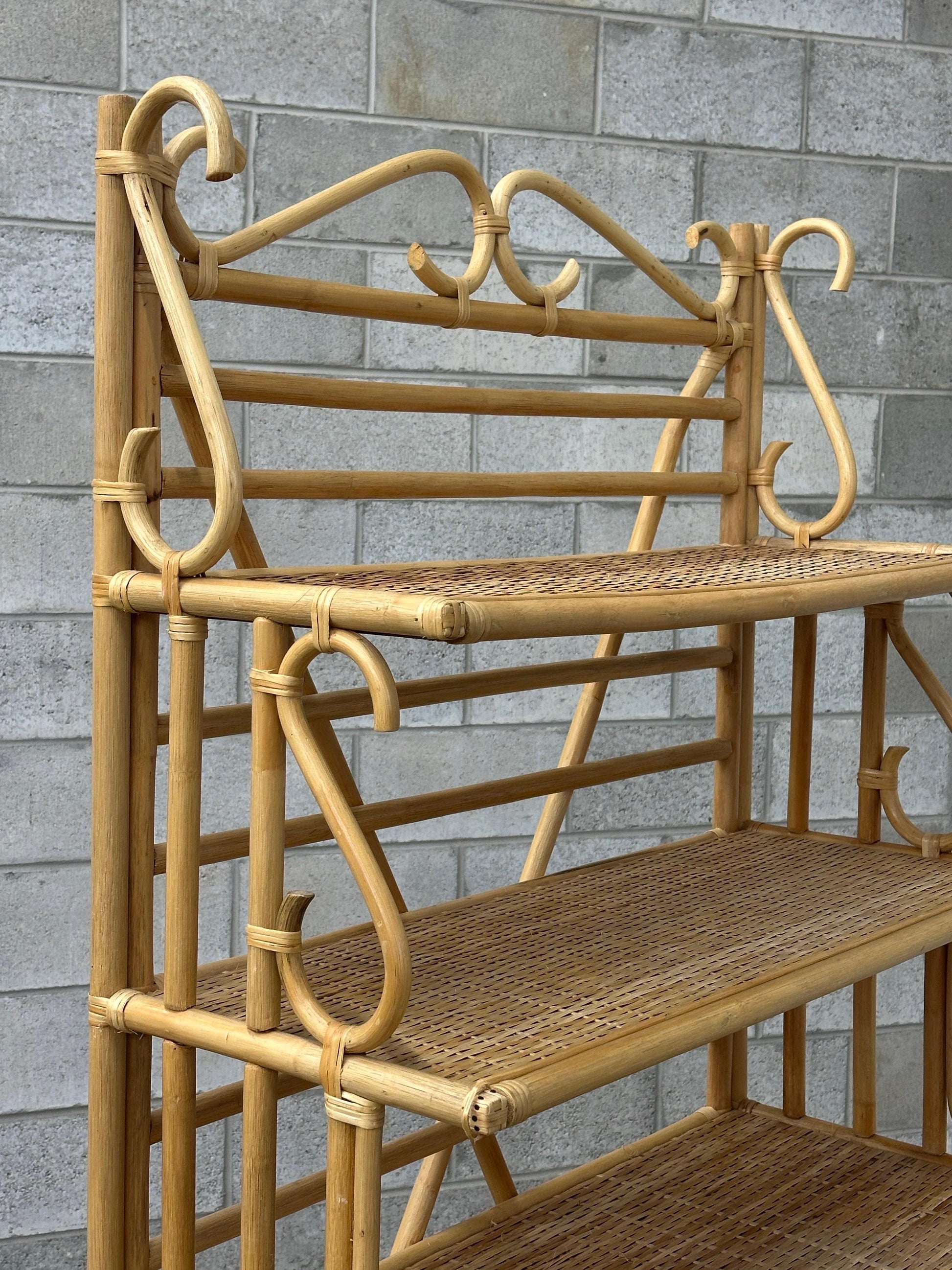 Frisman Vintage 1970s Bamboo, Rattan, and Cane Étagère/ Freestanding Shelf