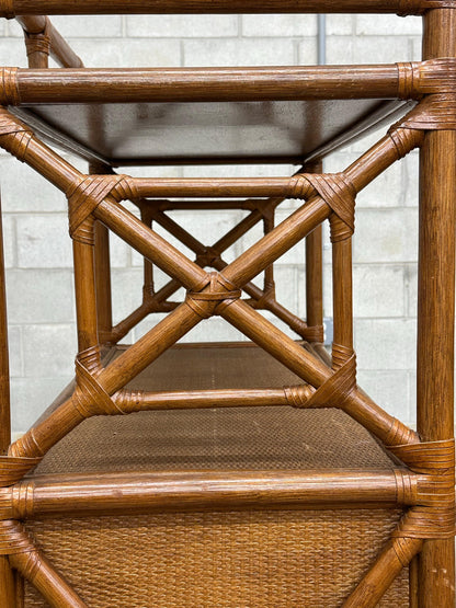 Frisman Vintage British Colonial Style Bamboo, Cane, and Rattan Freestanding Shelf/ Etagere
