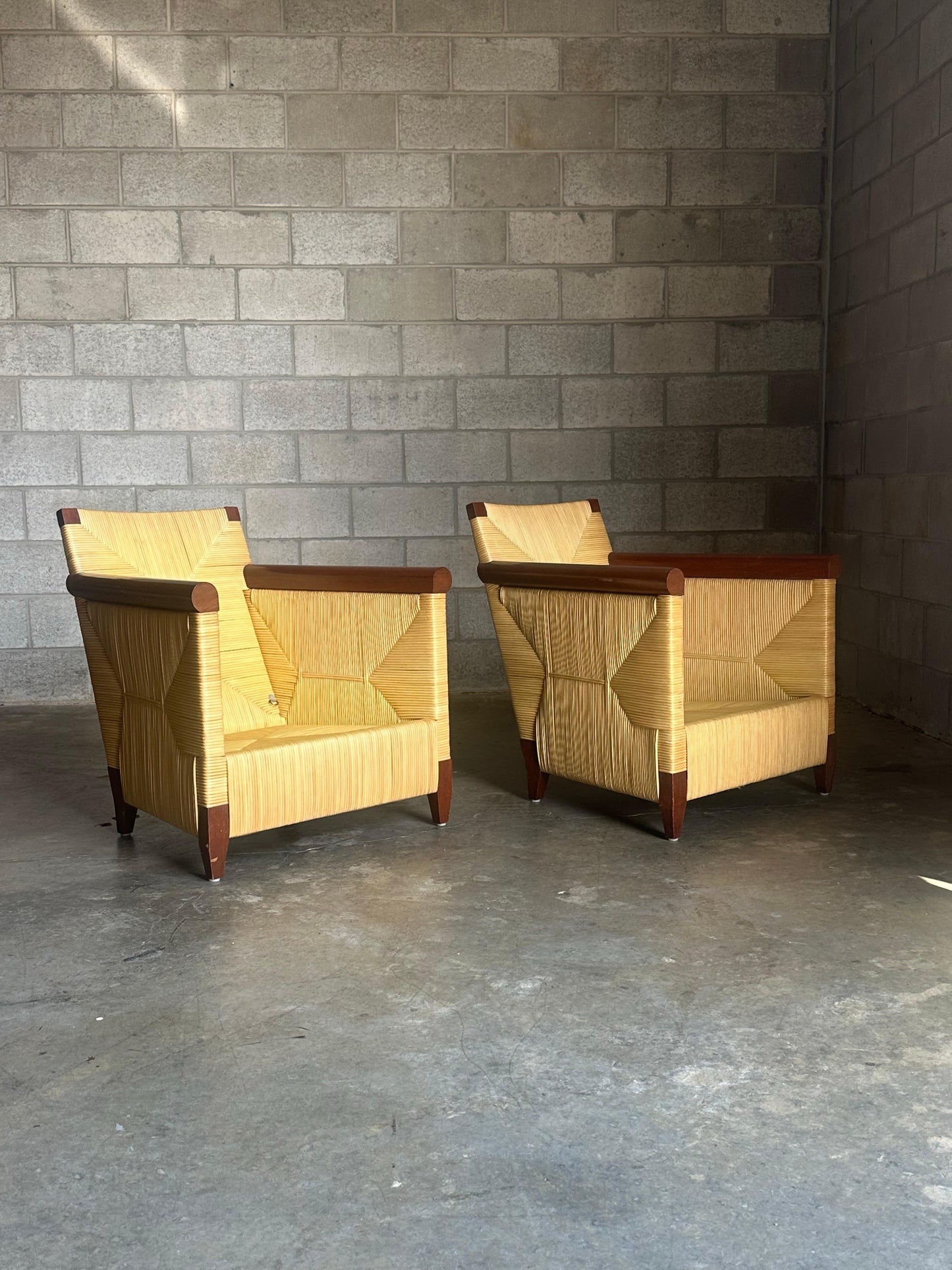 Frisman Vintage 1990s John Hutton for Donghia Merbau Lounge Chairs