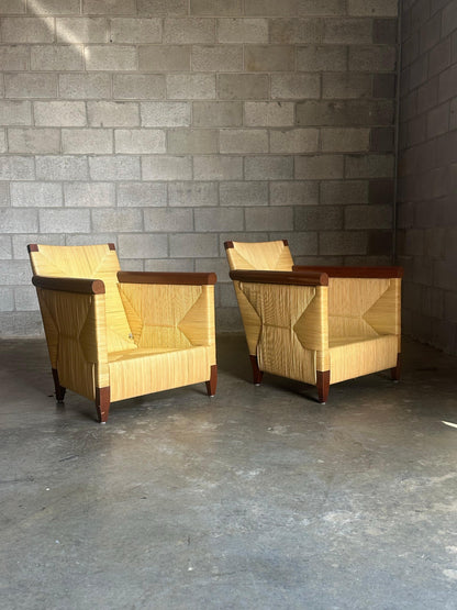 Frisman Vintage 1990s John Hutton for Donghia Merbau Lounge Chairs