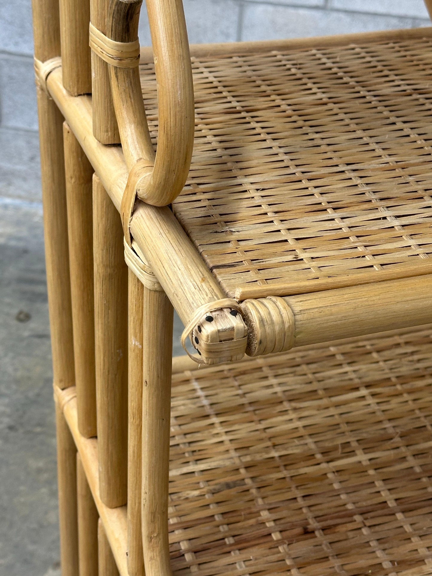 Frisman Vintage 1970s Bamboo, Rattan, and Cane Étagère/ Freestanding Shelf