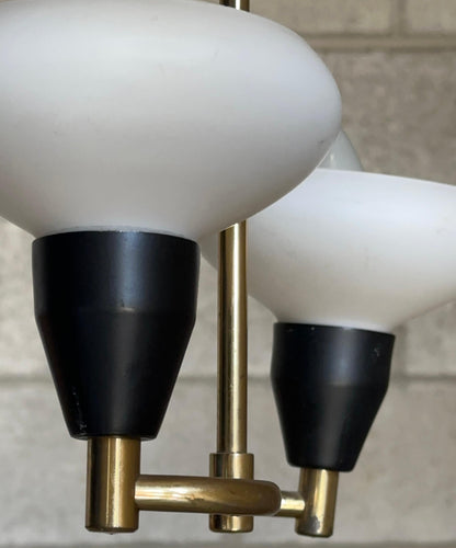 Frisman Vintage 1950s Brass, Metal, and Opaline Glass Hanging Ceiling Light, Sweden