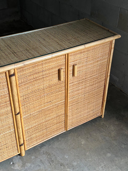 Frisman Vintage Vintage British Colonial Style Bamboo and Cane Sideboard