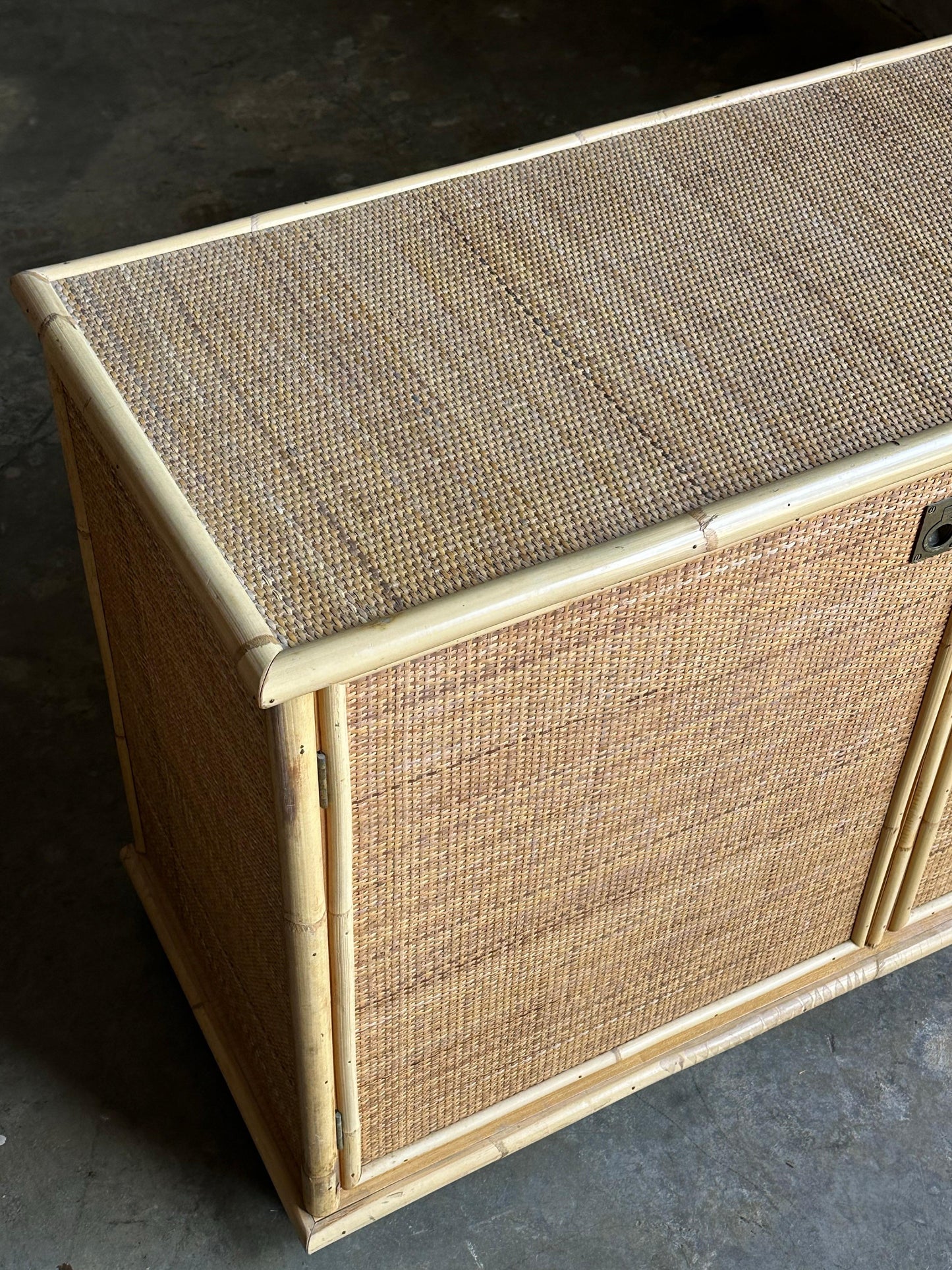 Frisman Vintage Two Door Sideboard Cabinet in Bamboo and Cane by Del Vera, Italy