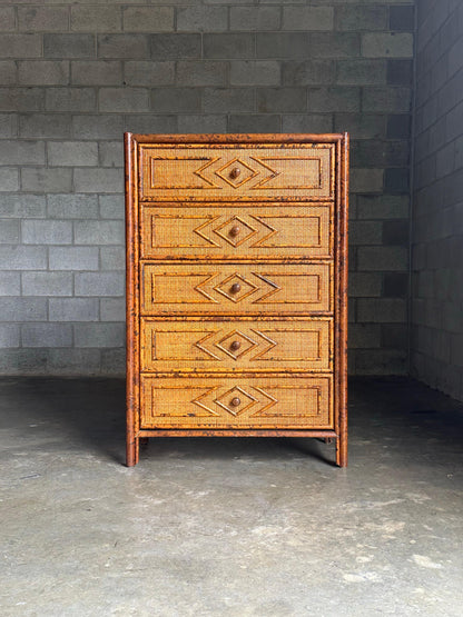Frisman Vintage Vintage British Colonial Style Bamboo and Rattan Tall Chest
